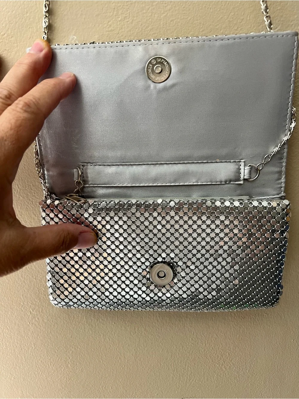 Gunne Sax by Jessica McClintock  metal silver mesh evening bag with silver chain